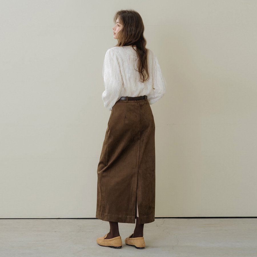 소프트 스웨이드 스트레이트 슬릿 맥시 롱 스커트 (BROWN, 2 SIZE) - 상세 이미지 5