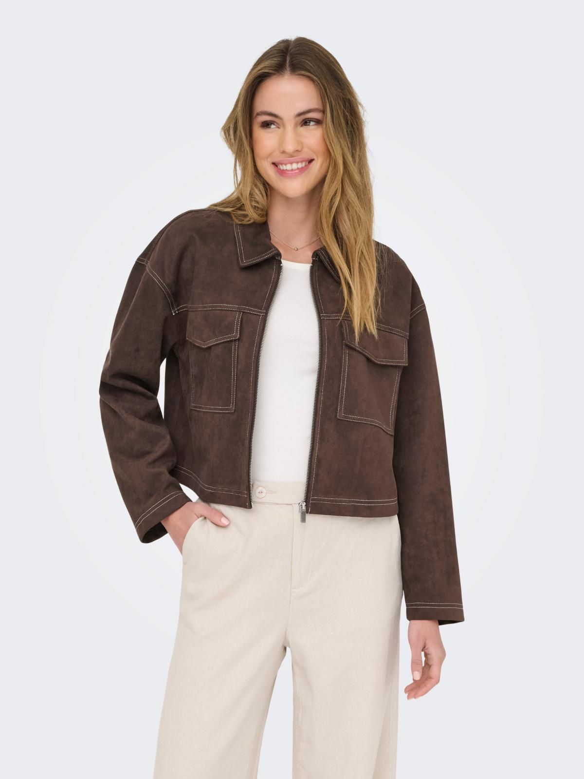 온리 크롭 브라운 스웨이드 오버핏 재킷 15351260_280_1195434 BROWN / SEAL BROWN - 상세 이미지 2