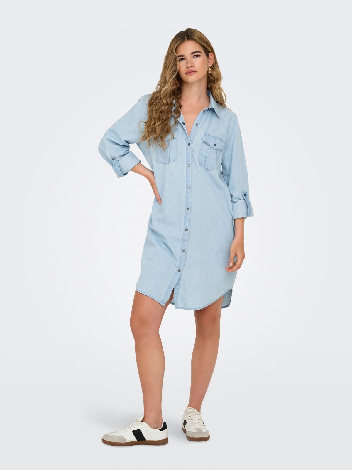 온리 데님 셔츠 미니 원피스 포켓 버튼업 15357595_2116 BLUE / LIGHT BLUE DENIM - 상세 이미지 5