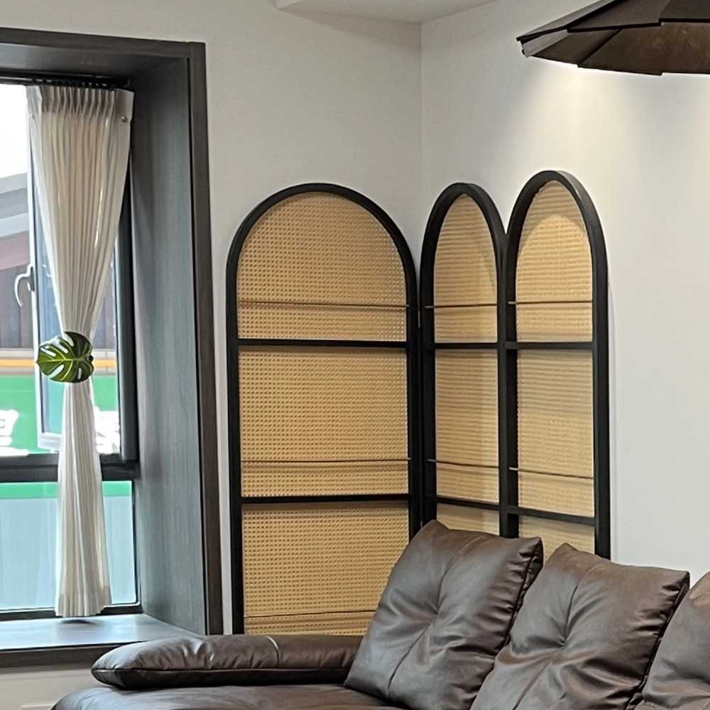 라탄 인테리어 파티션 공간 분리용 감성 원룸 가림막 50x170cm 월넛 2도어 이미지 6