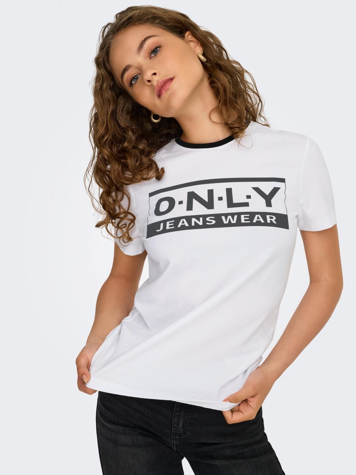 온리 베이직 로고 프린트 반팔 티셔츠 15291507_5_1028579 WHITE / BRIGHT WHITE - 상품 이미지