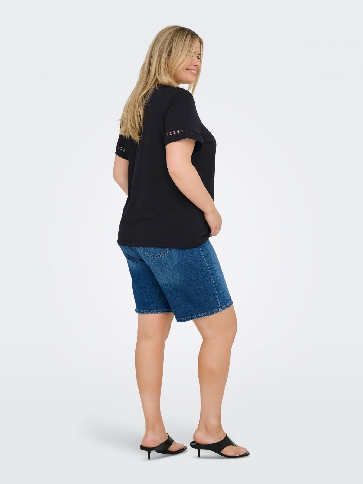 온리 레이스디테일 코튼 반팔 티셔츠 블랙 15367761_2161 BLACK / BLACK - 상세 이미지 3