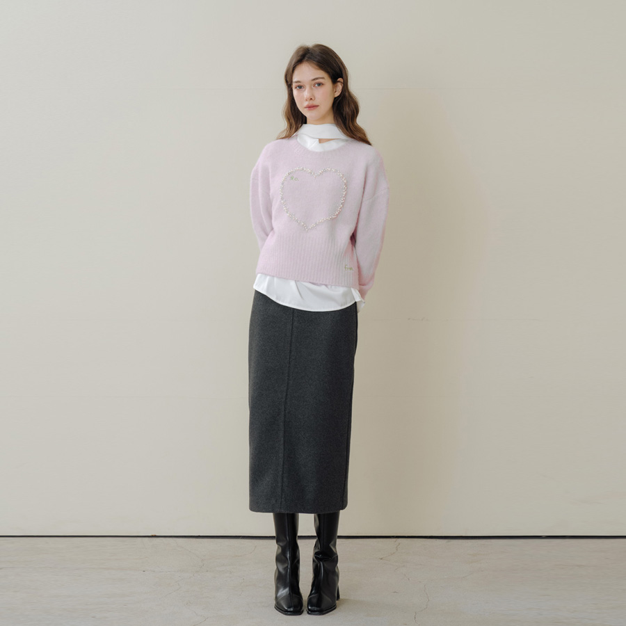 슬릿 H 하이웨스트 알파카라이크 모직 롱 스커트 (CHARCOAL, 3SIZE) 이미지 6