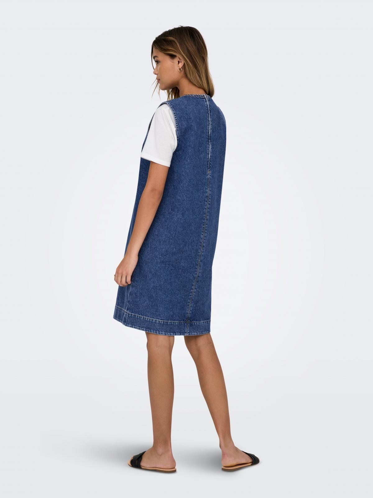 온리 데님 미니 원피스 라운드넥 캐주얼 15354762_2115 BLUE / MEDIUM BLUE DENIM - 상세 이미지 2