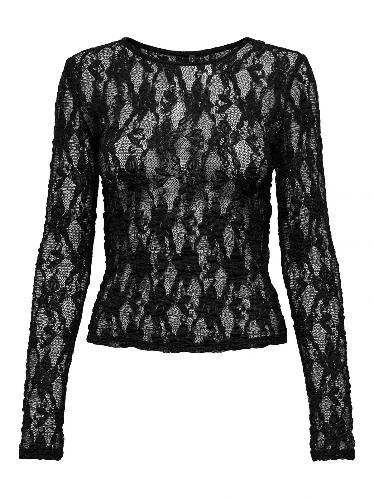 온리 레이스 크롭 라운드넥 긴팔 탑 15363763_2161 BLACK / BLACK - 상세 이미지 3