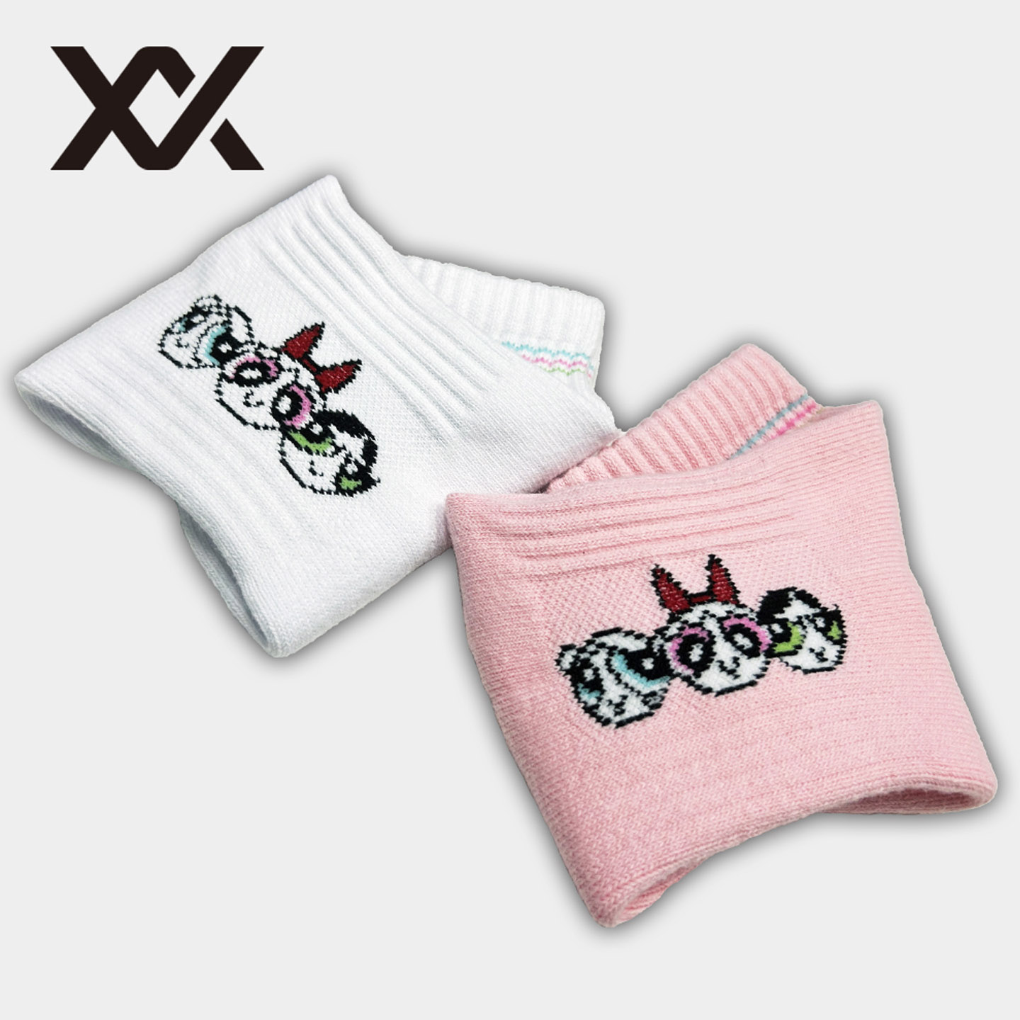 MAXX 맥스 파워퍼프걸 콜라보 배드민턴 스포츠 단목 양말 화이트 핑크 이미지 6