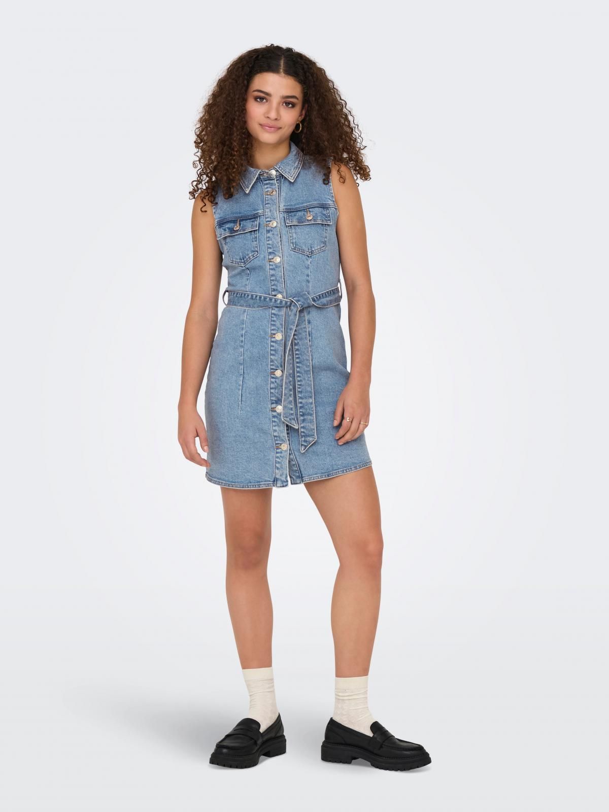 온리 데님 미니 원피스 벨티드 셔츠카라 15344283_2116 BLUE / LIGHT BLUE DENIM - 상세 이미지 2