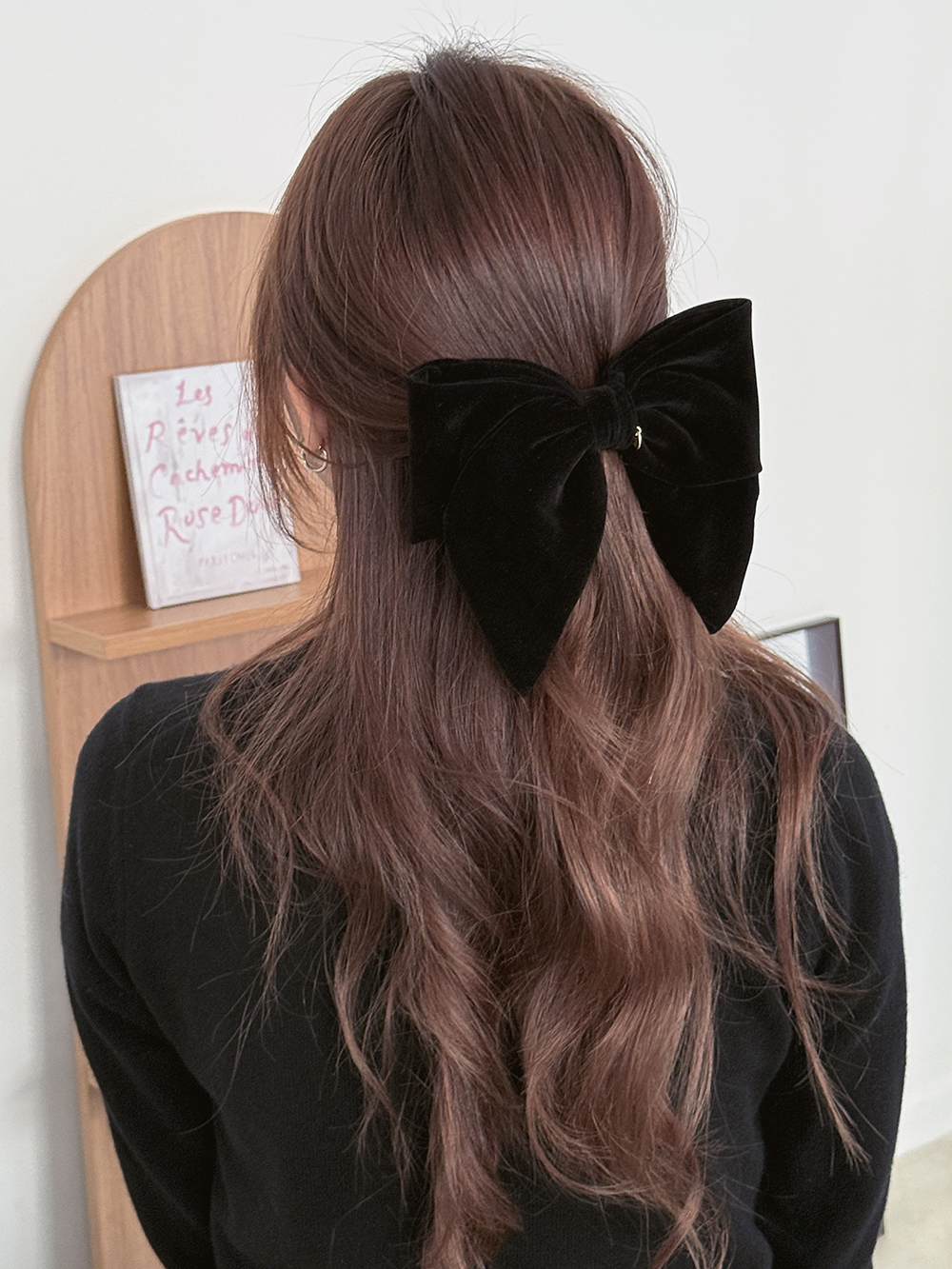 페미닌블랙벨벳리본 헤어핀 머리핀 왕리본핀 헤어집게핀 헤어악세사리 - 상품 이미지