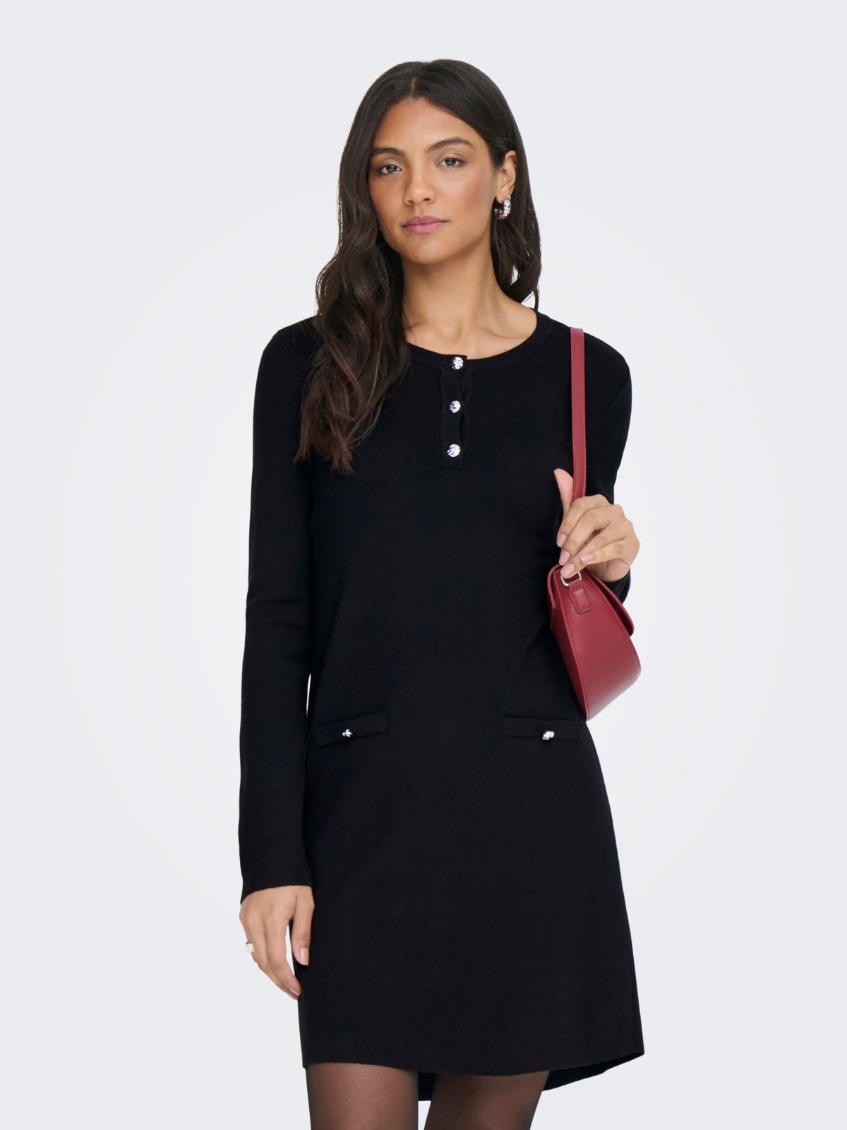 온리 테크니컬 니트 라운드넥 미니 원피스 15369320_2161_1255642 BLACK / BLACK - 상품 이미지