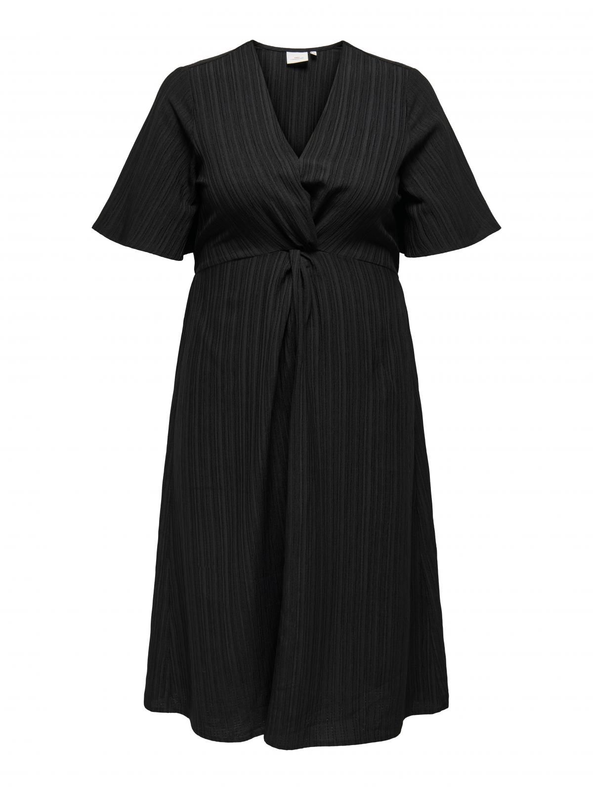 온리 플러스사이즈 브이넥 칼프 롱 원피스 15354632_2161 BLACK / BLACK - 상세 이미지 3