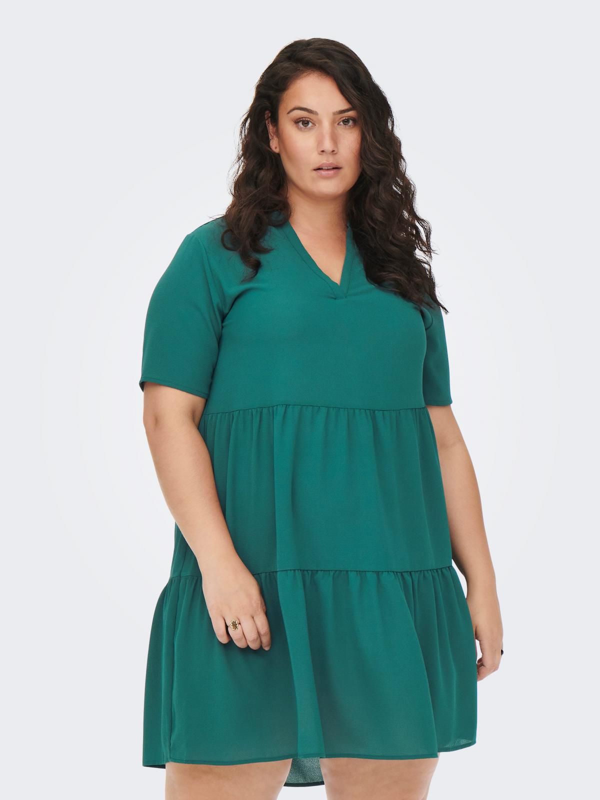 온리 플러스사이즈 루즈핏 티어드 미니 원피스 15251127_1570 GREEN / DEEP TEAL - 상품 이미지