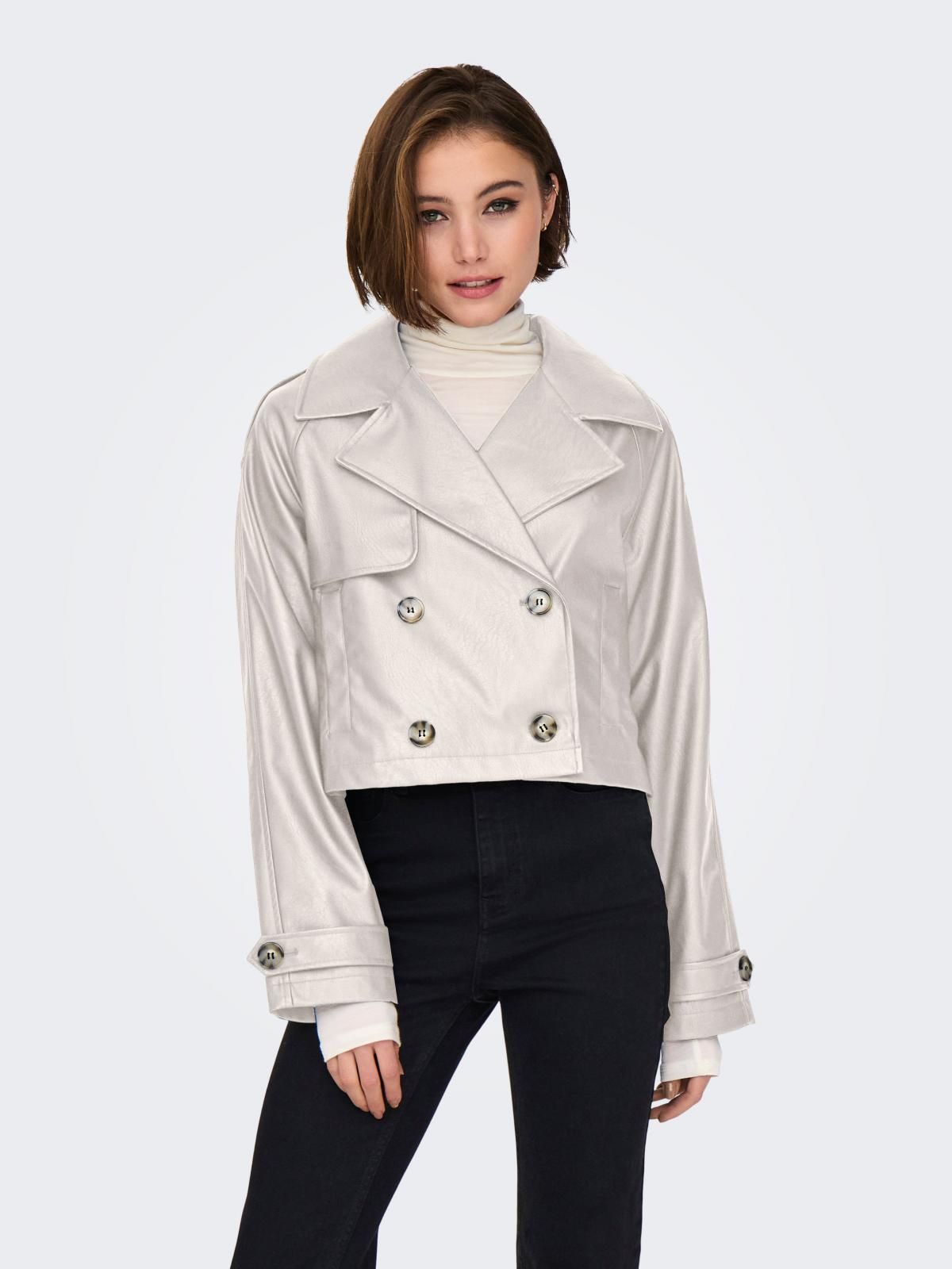 온리 크롭 레더 자켓 더블브레스트 15336471_115 BEIGE / PUMICE STONE - 상세 이미지 2