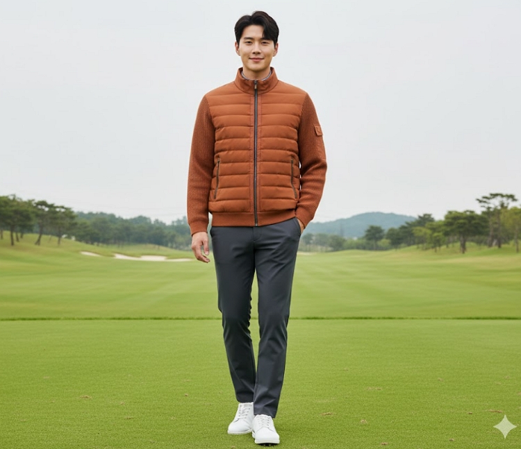 볼빅 남성 겨울 스윙하기 좋은 니트 패딩 콜라보 골프웨어 스윙 니트자켓 - 상세 이미지 3