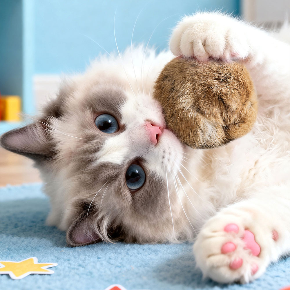 크레용펫 고양이 캣닢 공 볼 토끼털 장난감 - 상품 이미지