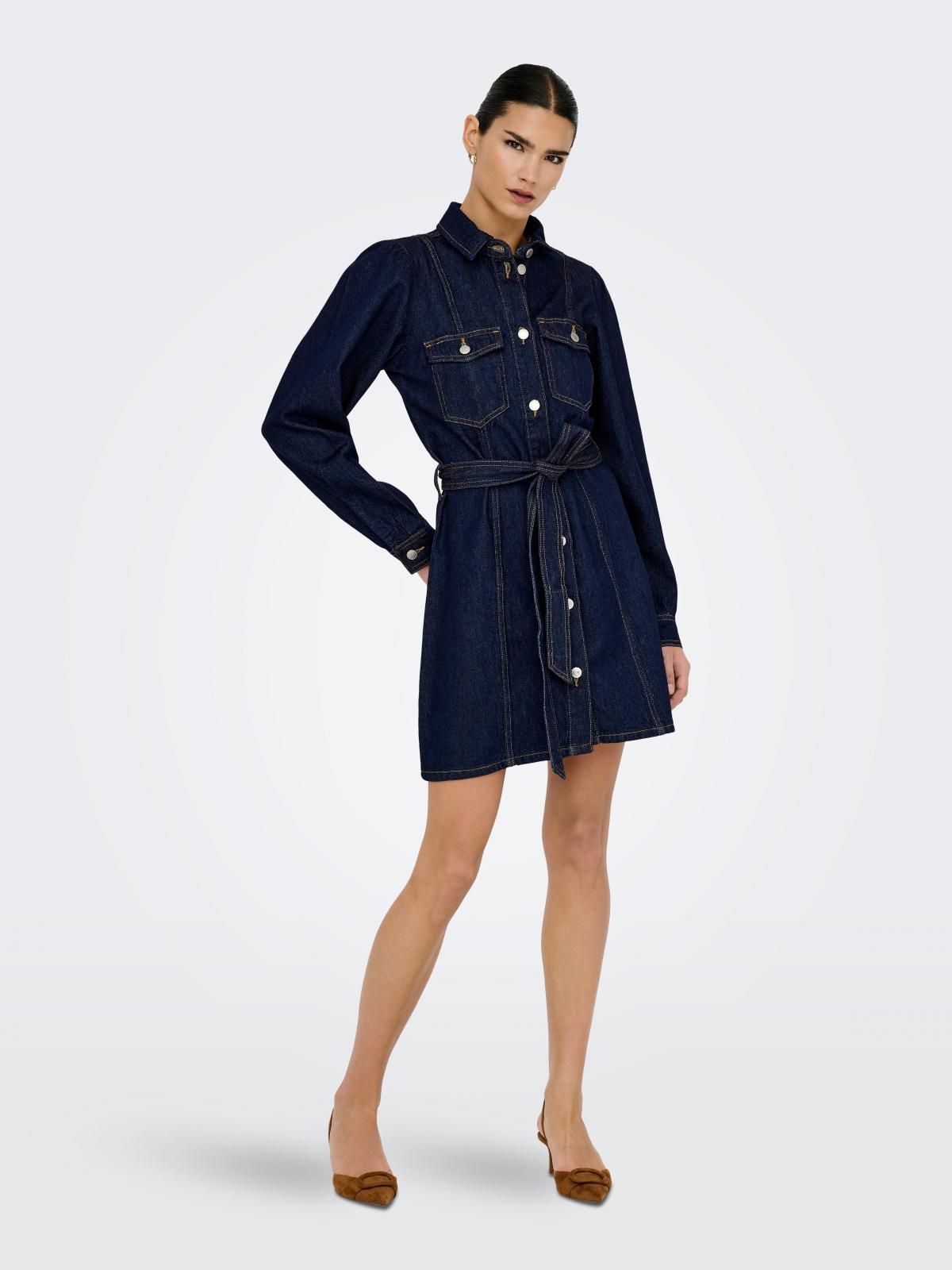 온리 데님 미니 셔츠 원피스 벨트 15360336_2114 BLUE / DARK BLUE DENIM - 상세 이미지 5