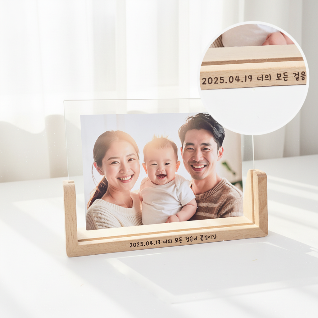 나무액자 원목 사진액자 우드 미니 포토테이블 웨딩 청첩장 빈티지 U자형 가로 각인 중앙