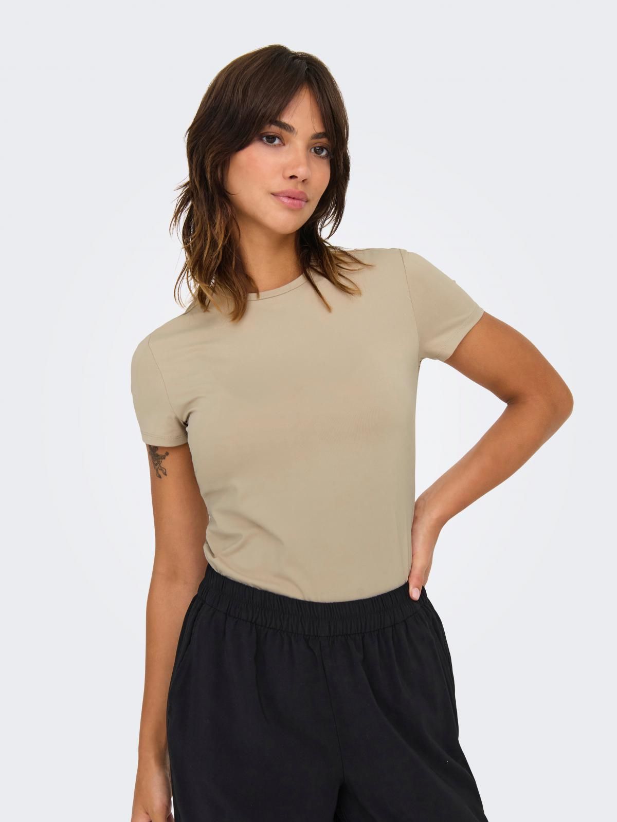 온리 베이직 미니멀 라운드넥 반팔 티셔츠 15331595_1959 WHITE / HUMUS - 상품 이미지