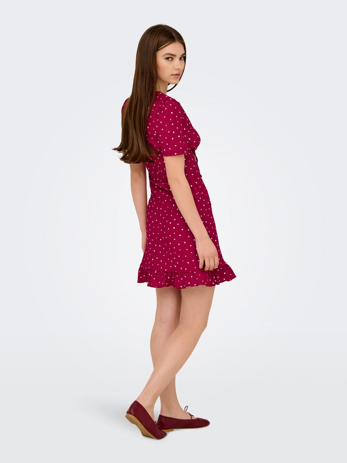 온리 러플 브이넥 미니 원피스 도트 패턴 레드 15367550_862_1247309 RED / RIO RED - 상세 이미지 3