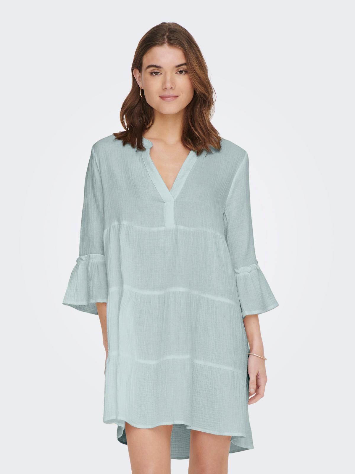 온리 코튼 프릴 미니 원피스 라이트블루 15267999_1439 TURQUOISE / HARBOR GRAY - 상품 이미지