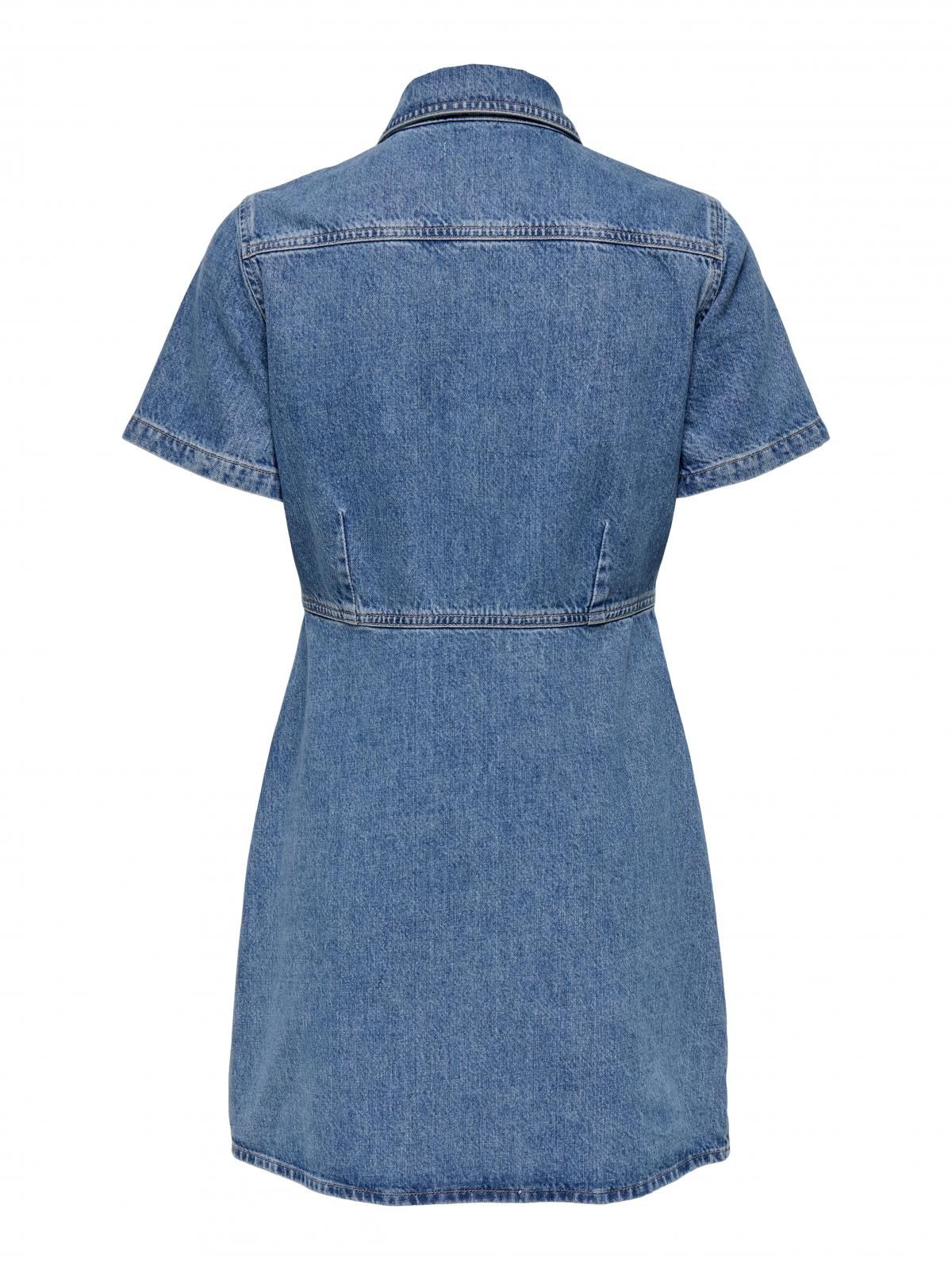 온리 트렌디 데님 셔츠카라 미니 원피스 15355044_2115 BLUE / MEDIUM BLUE DENIM - 상세 이미지 5