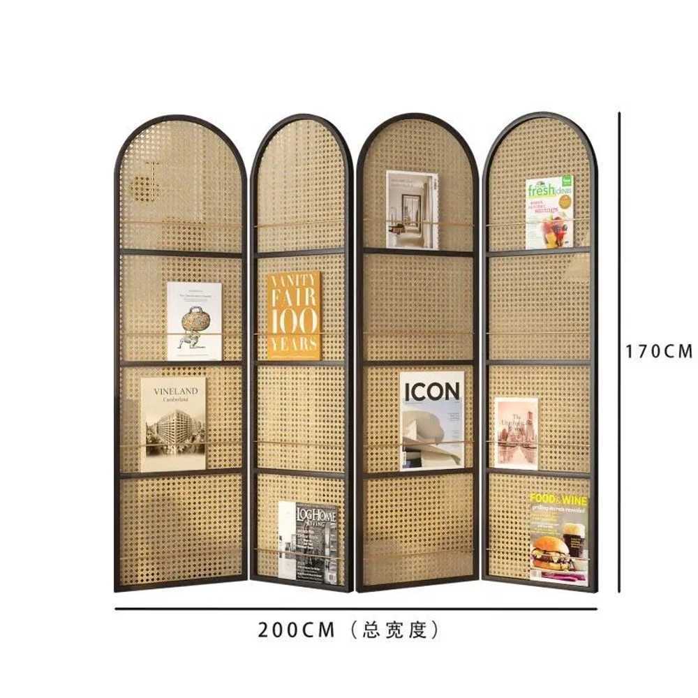 라탄 인테리어 파티션 공간 분리용 감성 원룸 가림막 50x170cm 월넛 2도어 - 상세 이미지 4