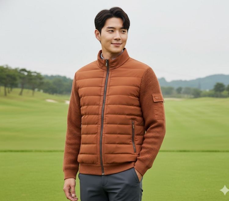 볼빅 남성 겨울 스윙하기 좋은 니트 패딩 콜라보 골프웨어 패딩 니트자켓 - 상세 이미지 4