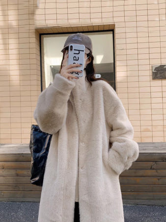 [해외]여성 페이크퍼 롱하코트 하이넥 루즈핏 겨울 롱코트