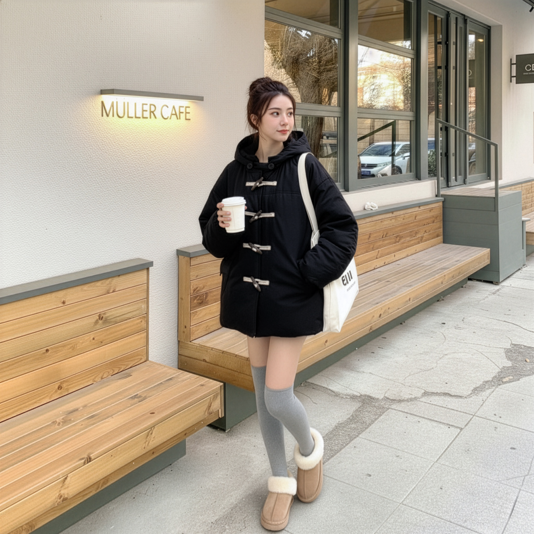 여성 웰론 미디 숏 패딩 키작녀 하프 더블 톰보이 떡볶이 코트 겨울아우터 - 상품 이미지