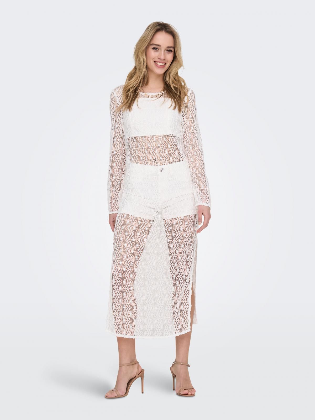 온리 레이스 롱 시스루 원피스 화이트 슬릿 15299888_19 WHITE / ANTIQUE WHITE - 상세 이미지 5