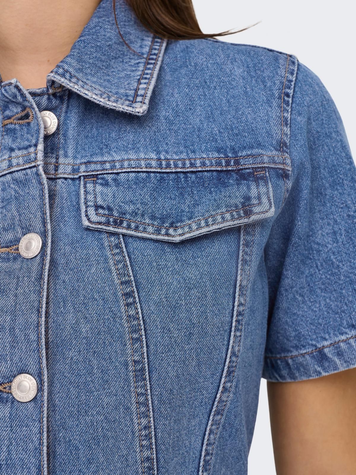 온리 트렌디 데님 셔츠카라 미니 원피스 15355044_2115 BLUE / MEDIUM BLUE DENIM 이미지 7