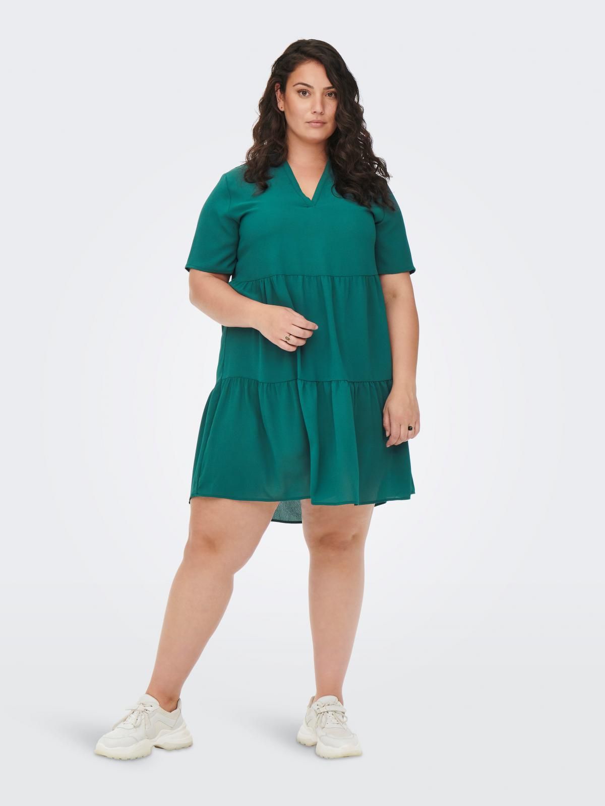 온리 플러스사이즈 루즈핏 티어드 미니 원피스 15251127_1570 GREEN / DEEP TEAL - 상세 이미지 5