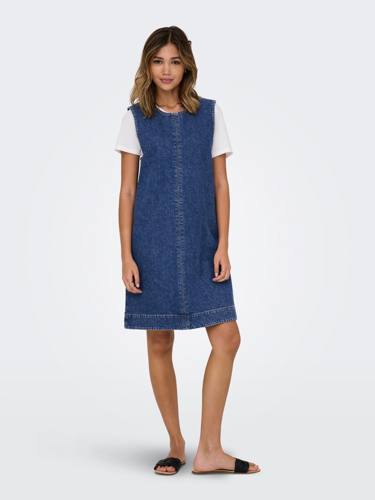 온리 데님 미니 원피스 라운드넥 캐주얼 15354762_2115 BLUE / MEDIUM BLUE DENIM - 상세 이미지 5