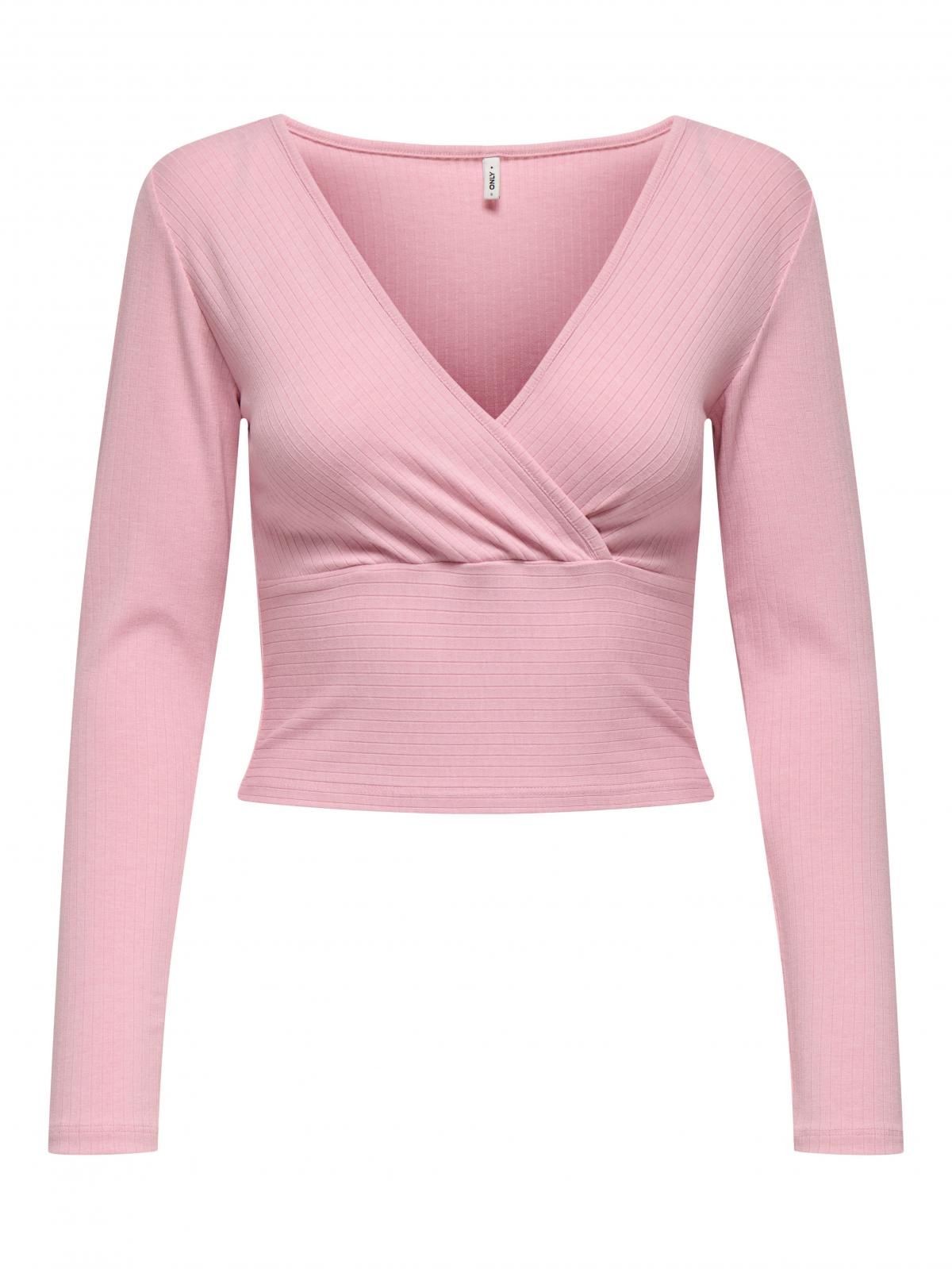 온리 페미닌 크롭 브이넥 랩 긴팔티셔츠 15332979_8263 RED / BLEACHED MAUVE - 상세 이미지 3