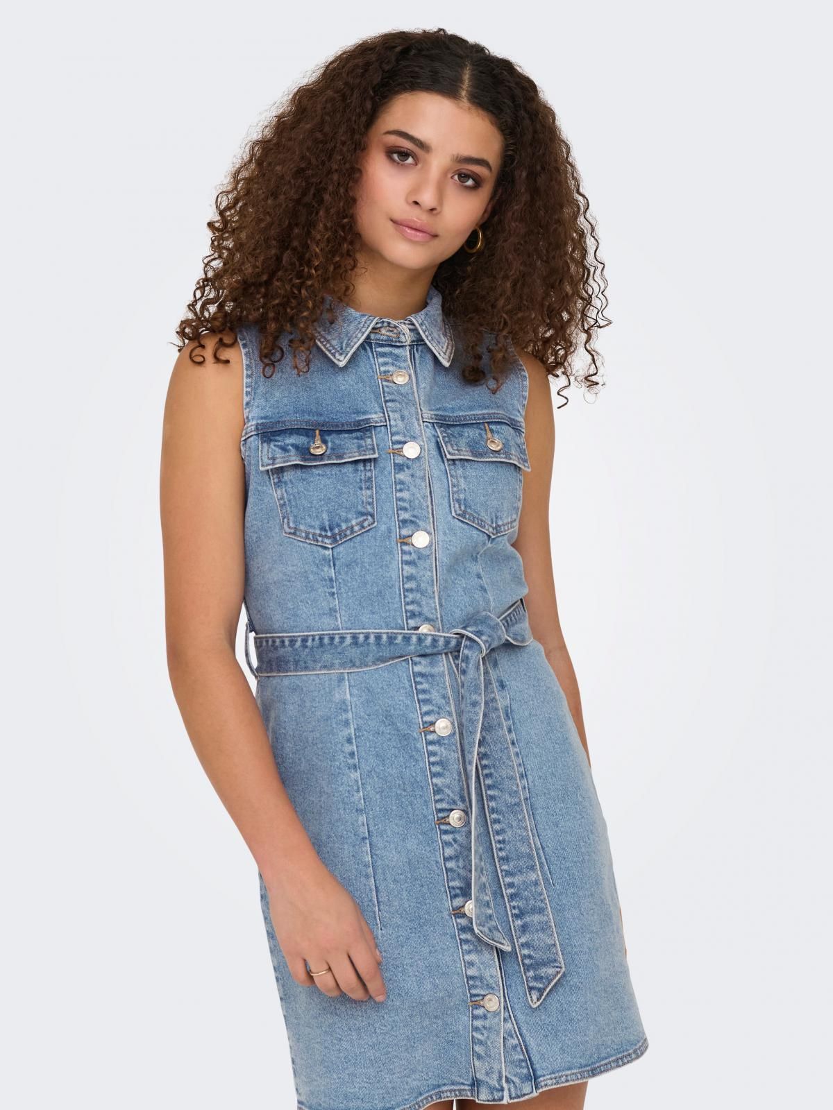 온리 데님 미니 원피스 벨티드 셔츠카라 15344283_2116 BLUE / LIGHT BLUE DENIM 이미지 6