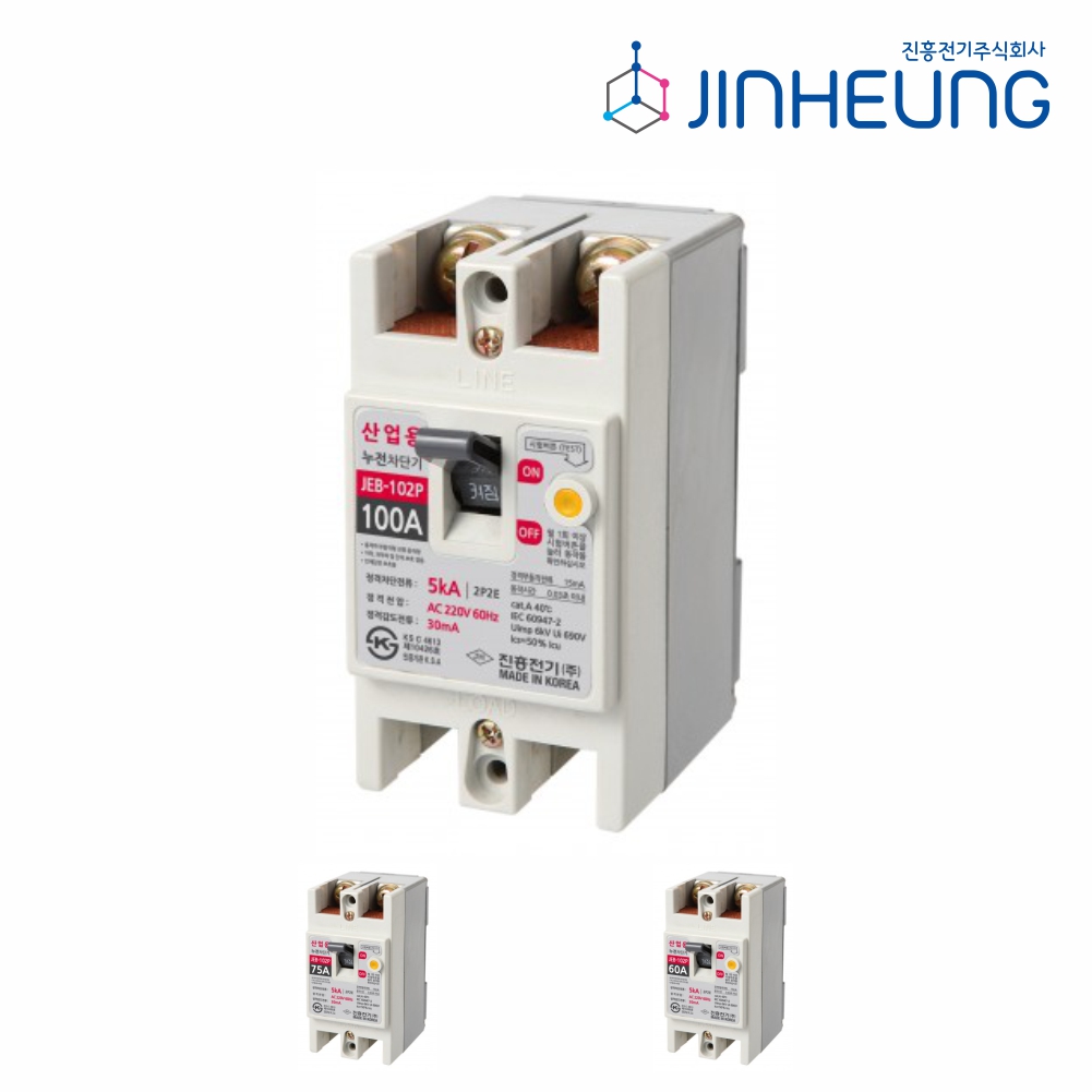 산업용 누전차단기 JEB-102P 신형 100AF 2P 100A 75A 60A 분전함 전등 콘센트 차단기 진흥전기 - 상품 이미지