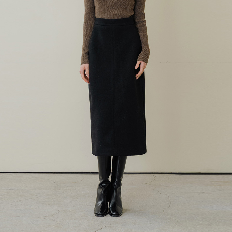 슬릿 H 하이웨스트 알파카라이크 모직 롱 스커트 (BLACK, 3SIZE) 제품 이미지