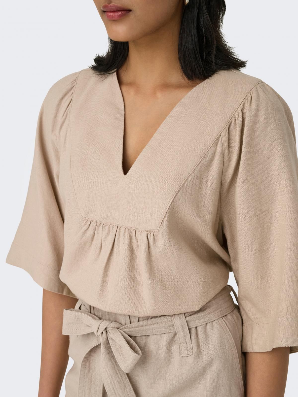 온리 베이직 브이넥 루즈핏 반팔 티셔츠 15338746_108 GREY / OXFORD TAN 이미지 7