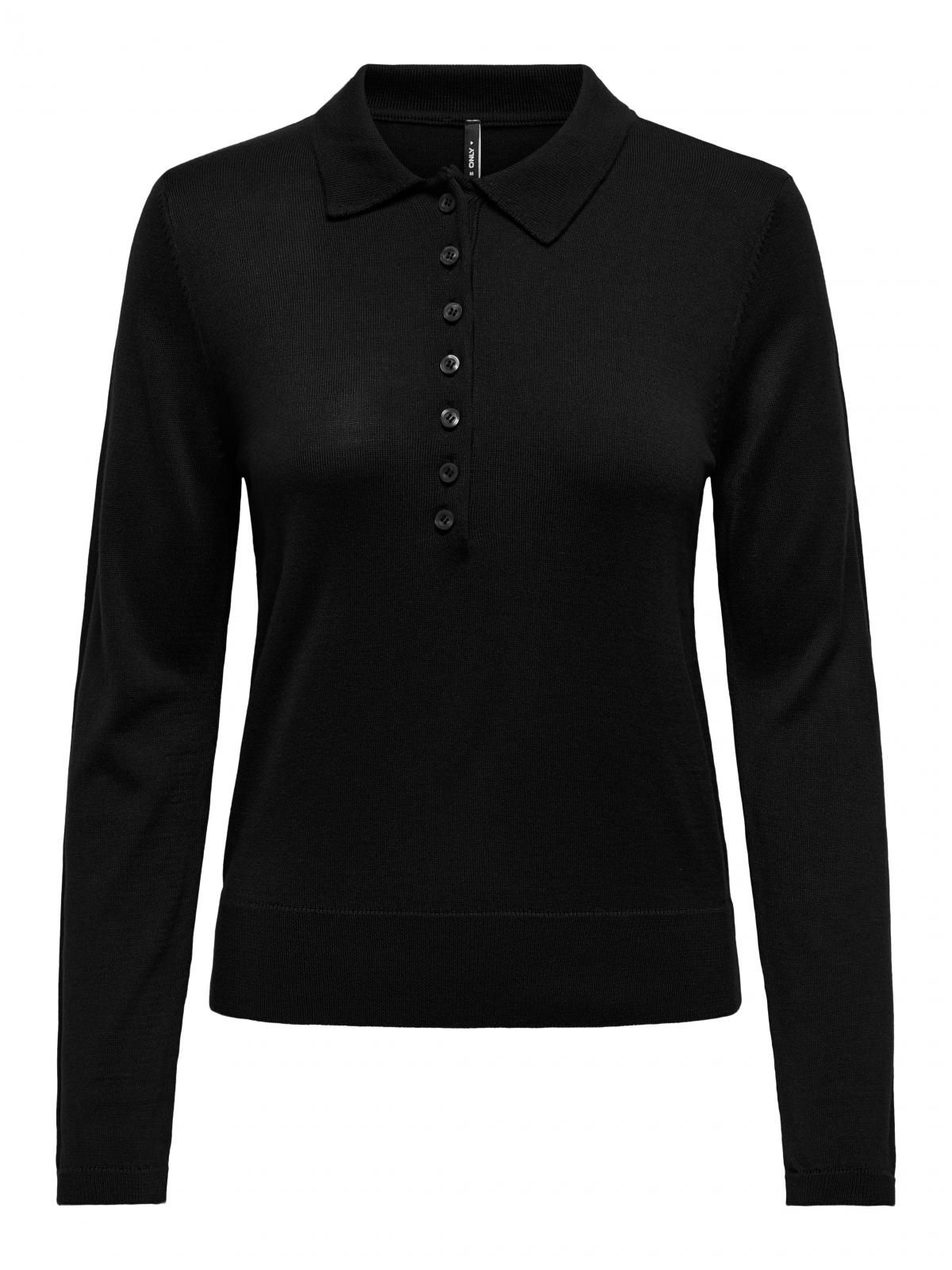 온리 테크니컬 니트 블랙 긴팔 폴로 티셔츠 15347184_2161 BLACK / BLACK - 상품 이미지