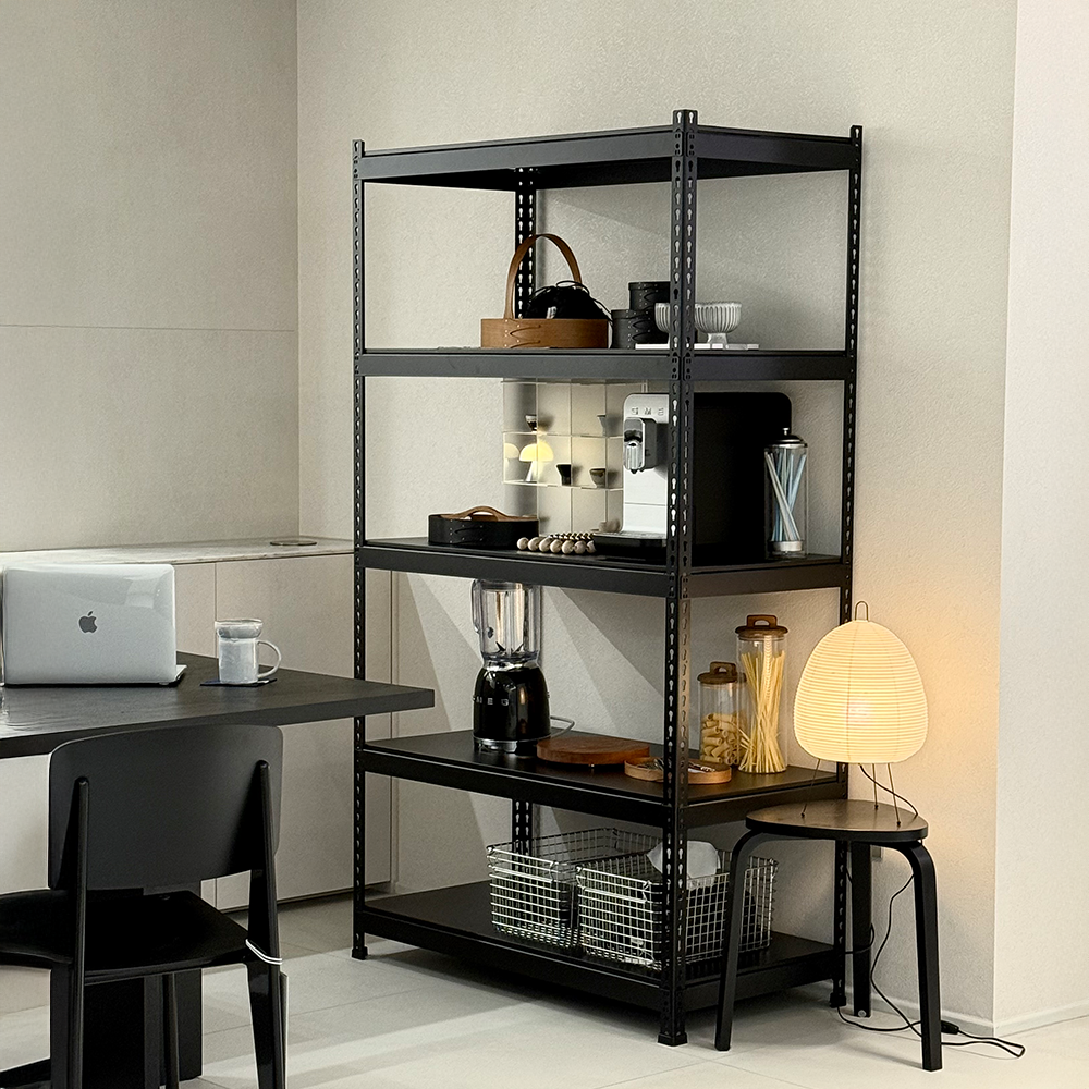 폴던스랙 올스틸 인더스트리얼 철제 진열장 900x300x1800mm, 5단, 블랙 - 상품 이미지