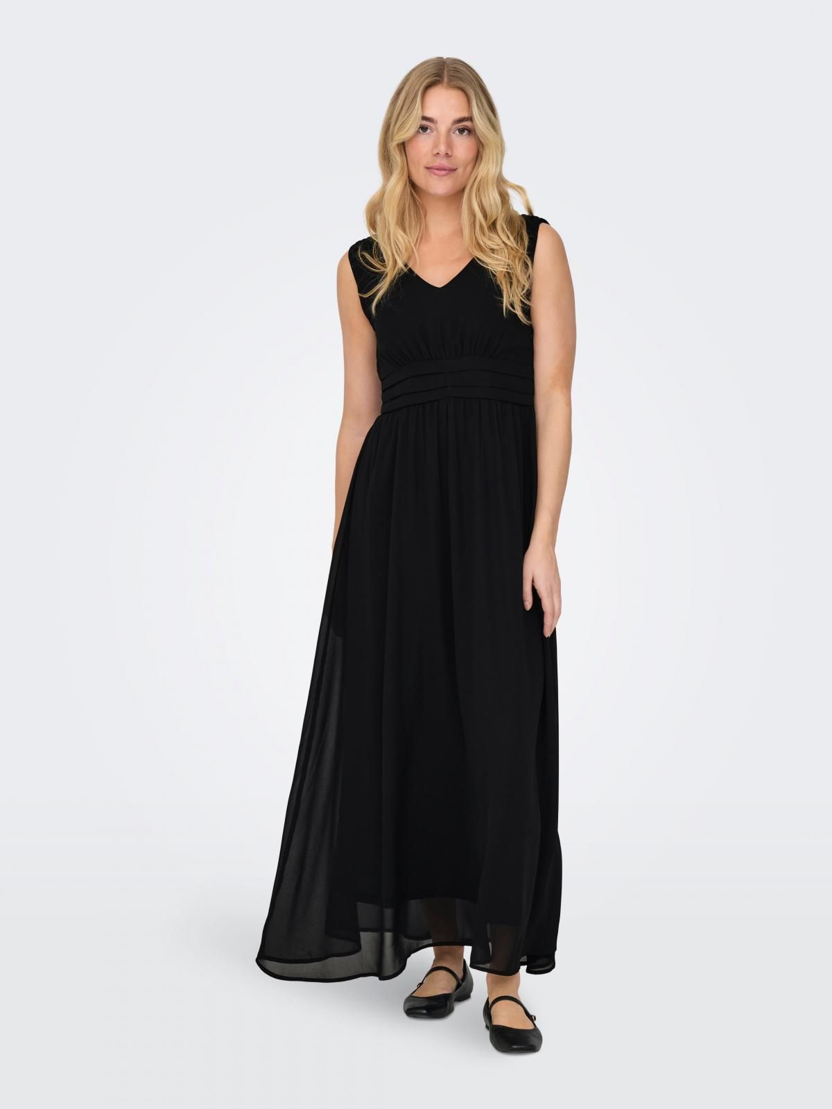 온리 엘레강스 브이넥 슬리브리스 롱 원피스 15344060_2161 BLACK / BLACK - 상세 이미지 5