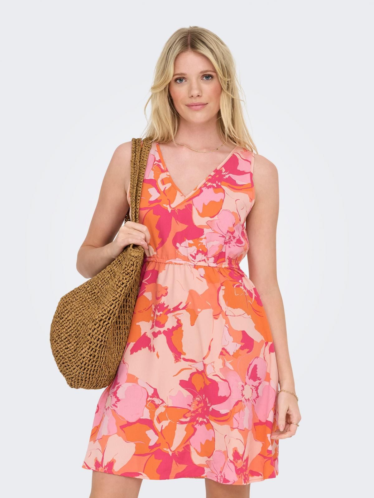 온리 플라워 패턴 브이넥 미니 원피스 밴딩 15342645_624_1193162 RED / GOLDEN POPPY - 상세 이미지 2