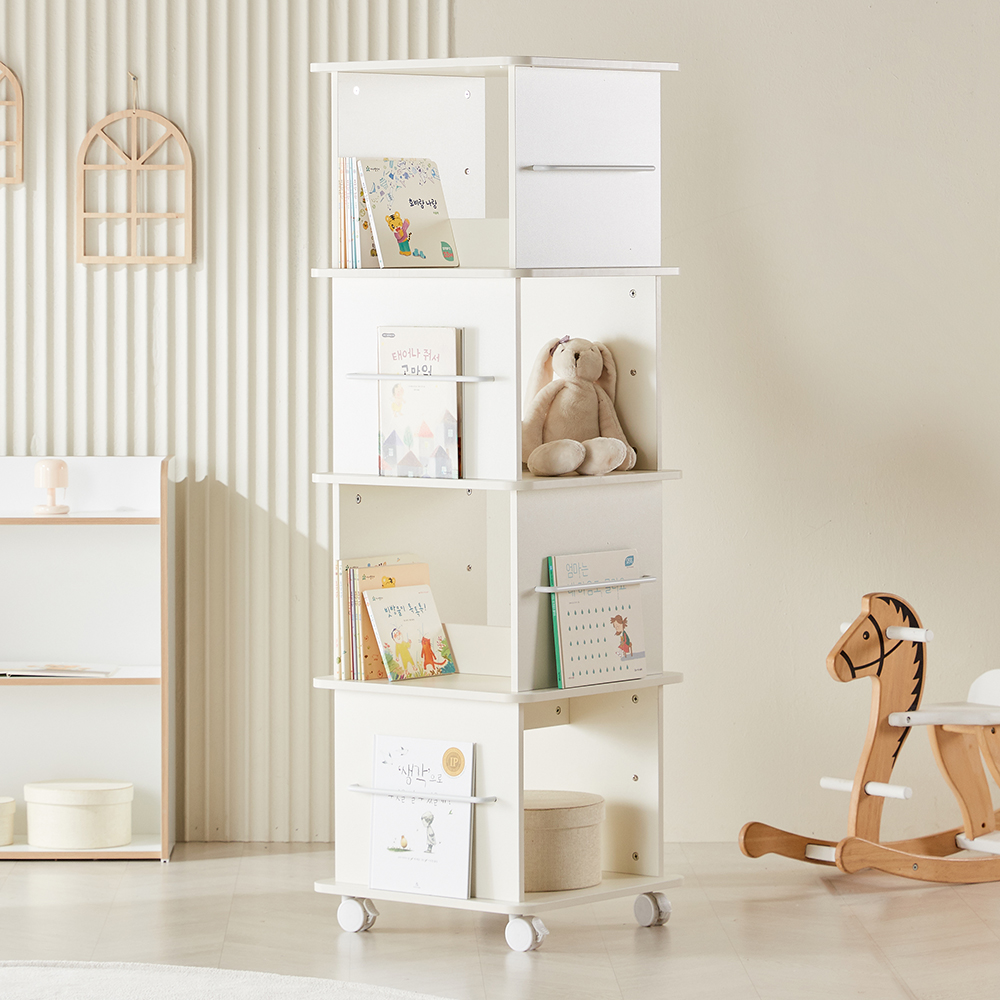 미누 전면 수납장 책꽂이 이동식 회전책장 4단