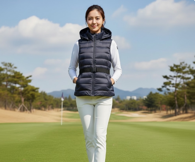 볼빅 여성 겨울 베스트 벨트형 구스다운 골프웨어 다운 패딩 조끼 - 상세 이미지 3