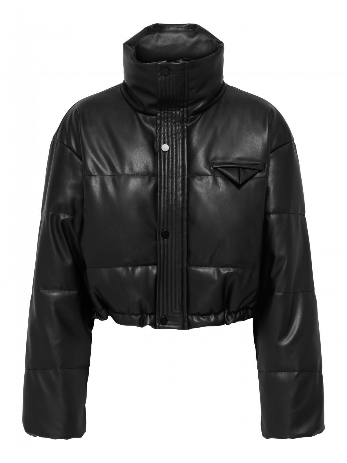 온리 크롭 레더 패딩 재킷 베이스볼넥 15349205_2161 BLACK / BLACK - 상품 이미지