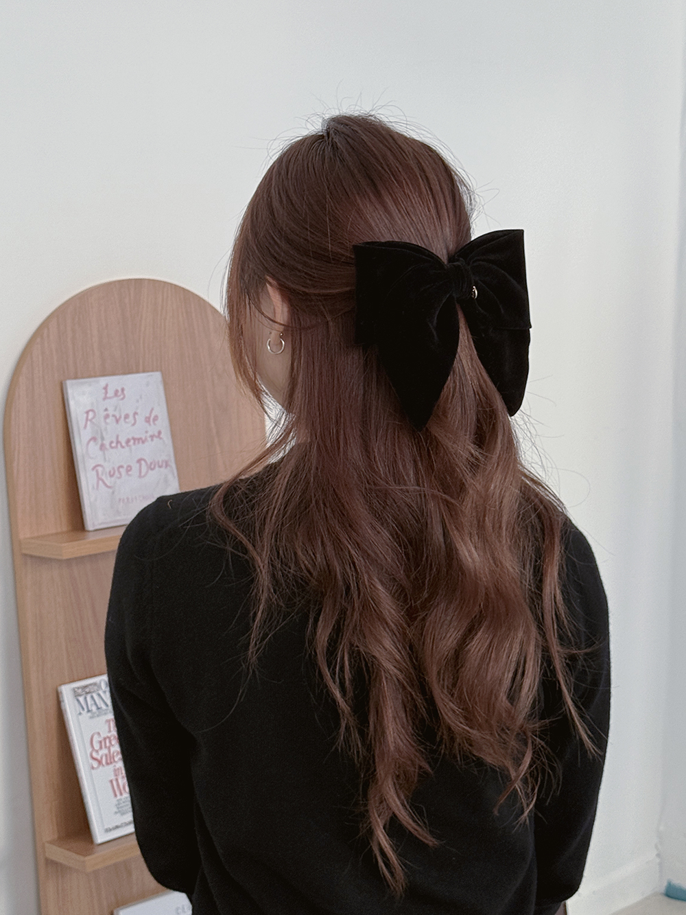 페미닌블랙벨벳리본 헤어핀 머리핀 왕리본핀 헤어집게핀 헤어악세사리 - 상세 이미지 3