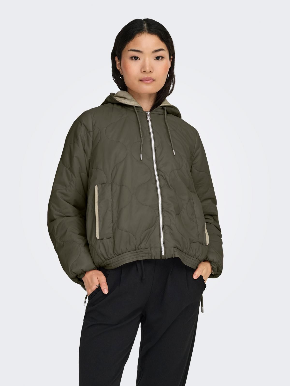 온리 테크니컬 퀼팅 후드 집업 재킷 15361128_13643_1261918 GREY / SMOKEY OLIVE - 상세 이미지 2