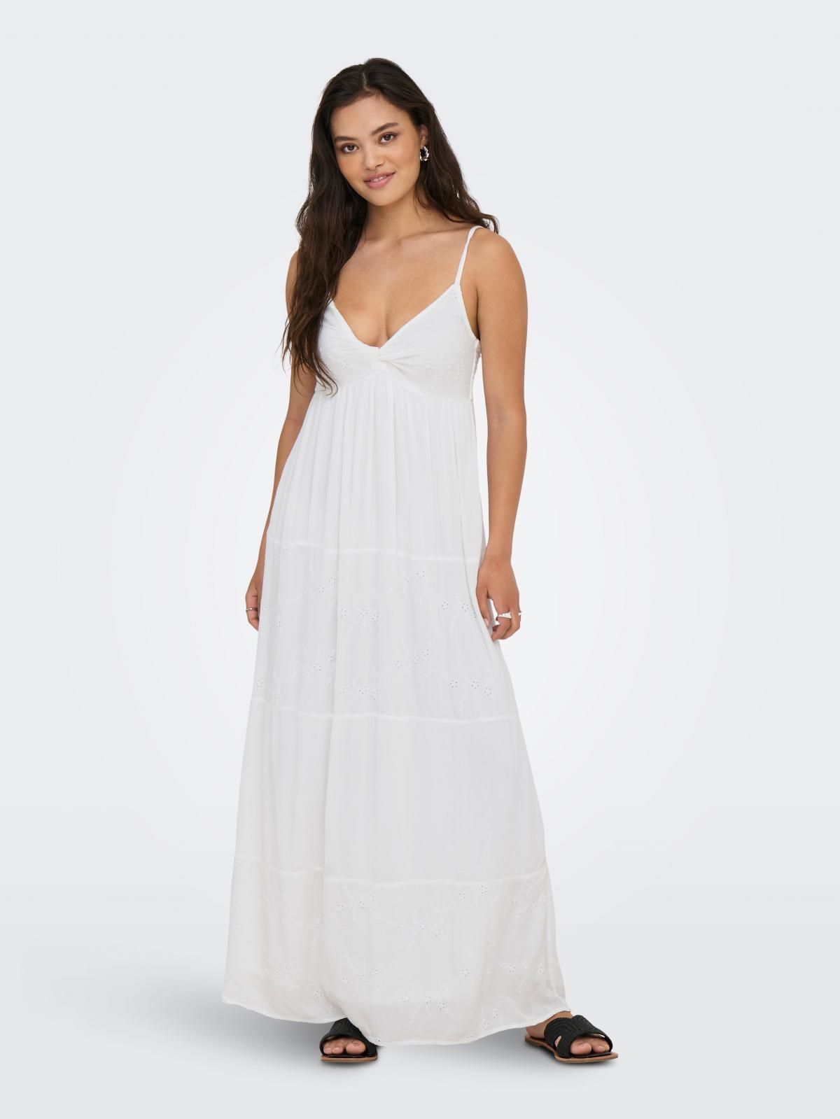온리 펀칭 자수 화이트 롱 원피스 V넥 15346832_5 WHITE / BRIGHT WHITE - 메인 이미지
