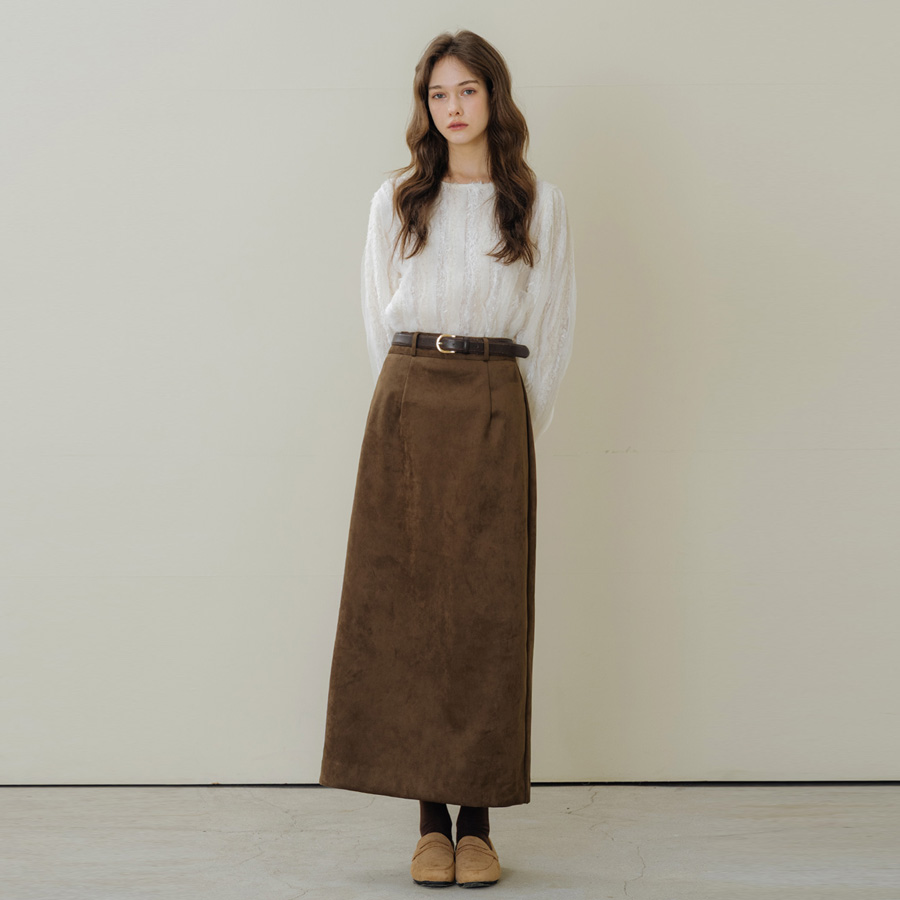 소프트 스웨이드 스트레이트 슬릿 맥시 롱 스커트 (BROWN, 2 SIZE) - 상세 이미지 3