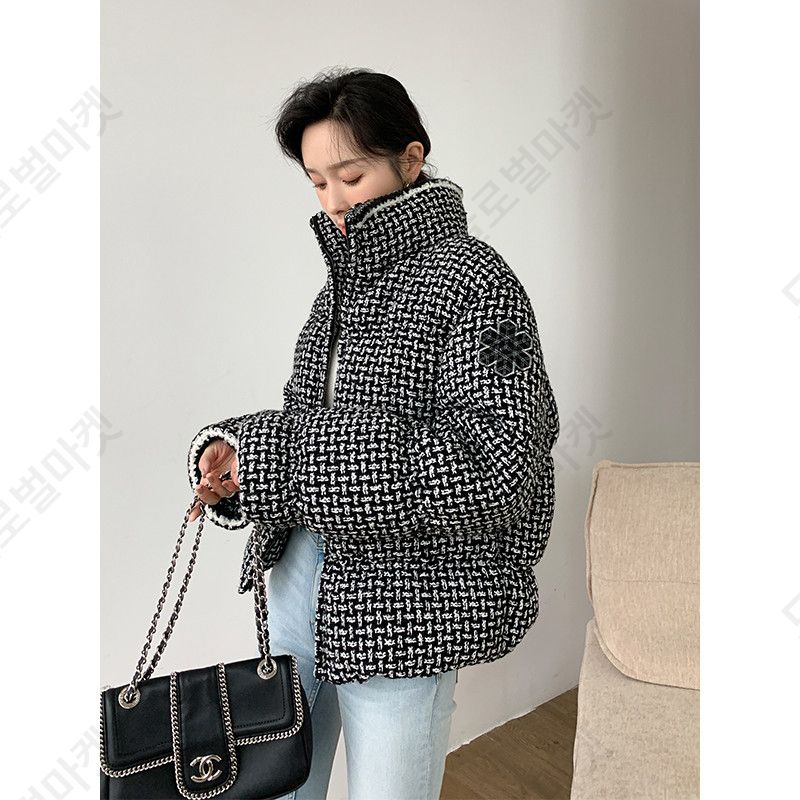 트위드패딩 여성하프패딩 경량 빅사이즈 고급스러운 겨울 - 상세 이미지 3