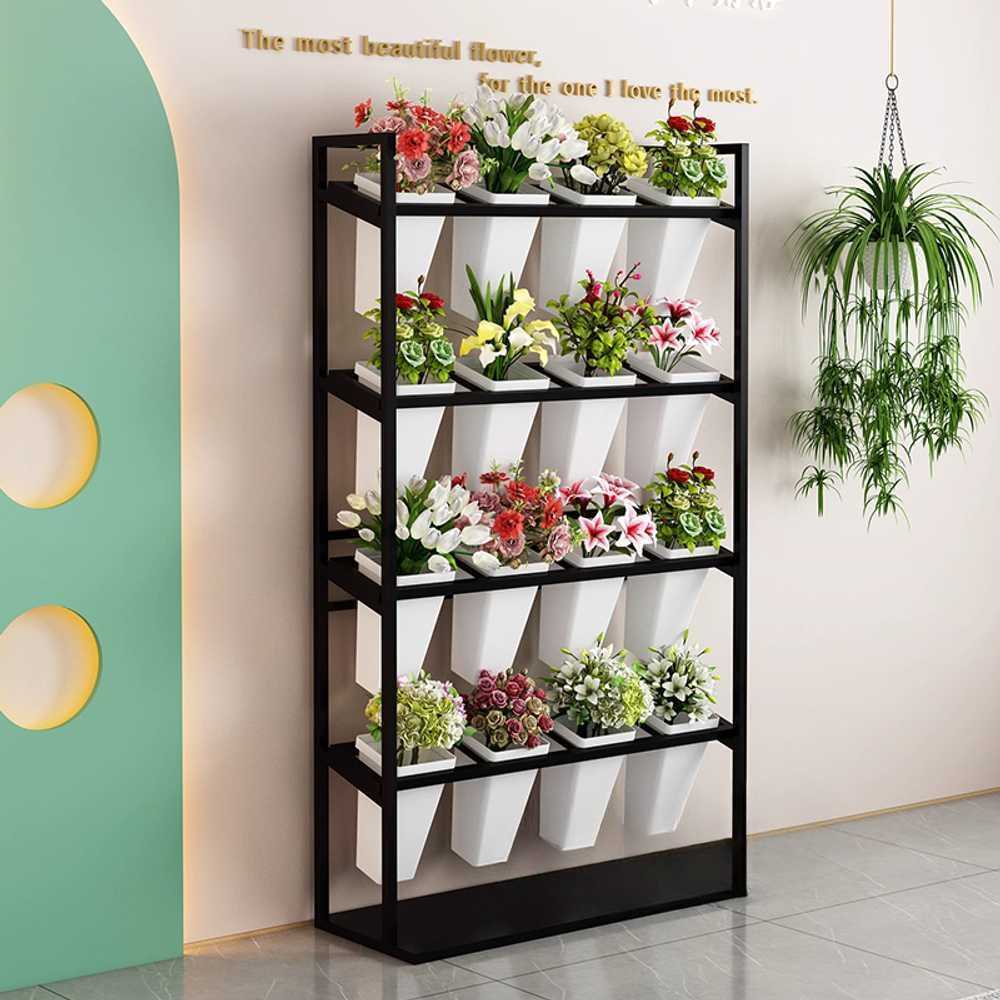 꽃 진열대 꽂이형 다단 구조 플라워샵 디스플레이대 블랙 3단 75cm+버킷9개 - 상품 이미지